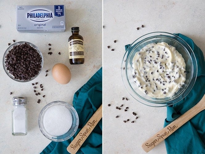 Two images: Black bottom ingredients (left), black bottom batter (right)