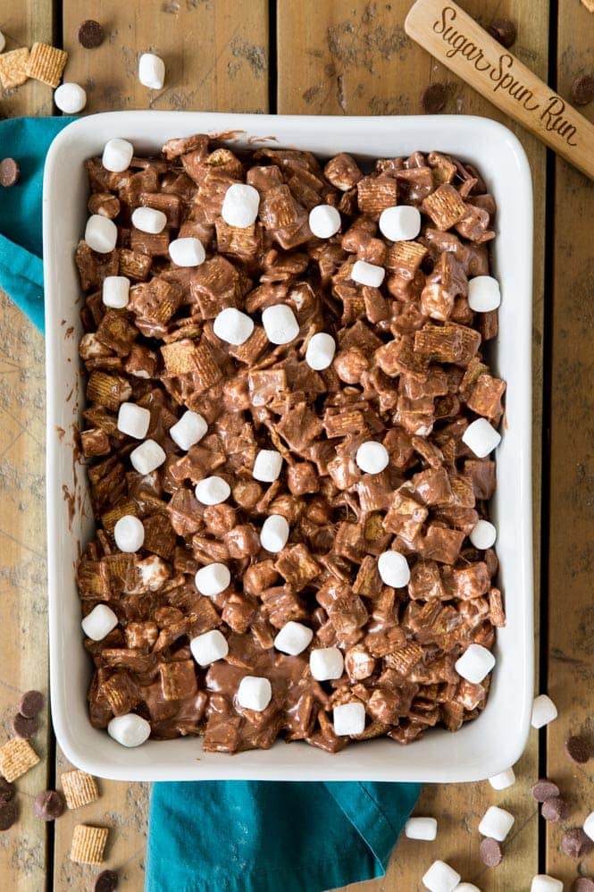 S'mores bars topped with mini marshmallows