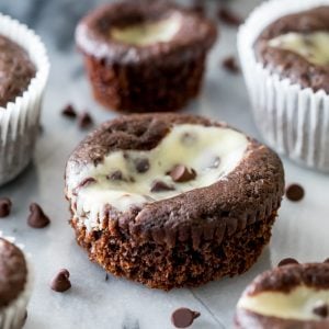 Black bottom cupcakes on marble surface