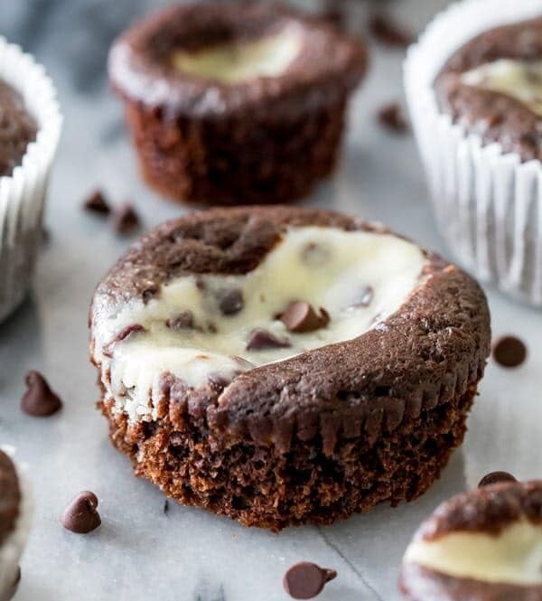 Black bottom cupcakes on marble surface