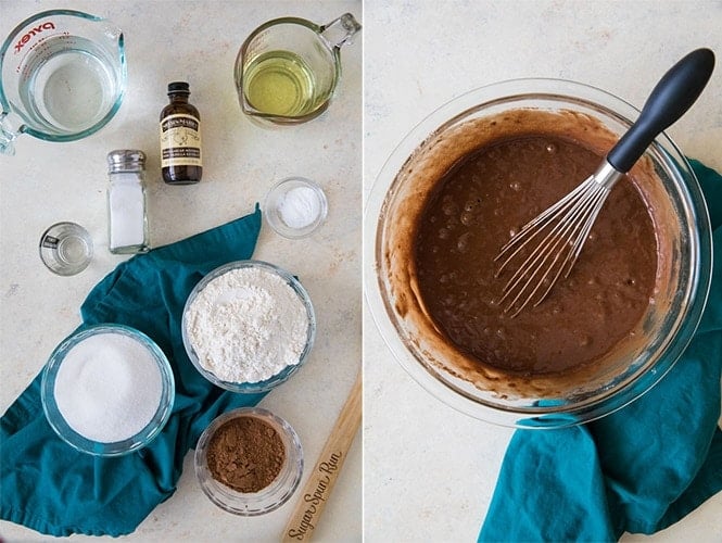 Ingredients for making black bottom cupcake batter