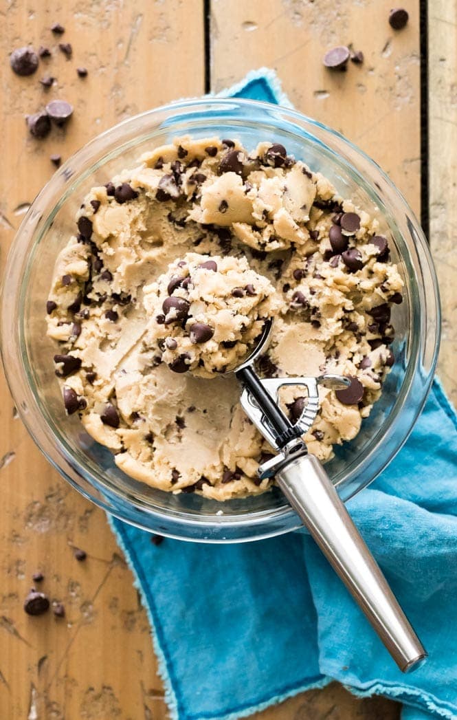 Scooping lots of cookie dough for BIG Chocolate Chip Cookies