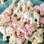 Frosted animal cookies on blue plate