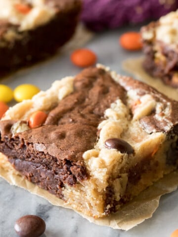 peanut butter brownies on marble surface