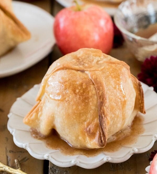 Apple dumpling on white plate