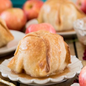 Apple dumpling on white plate