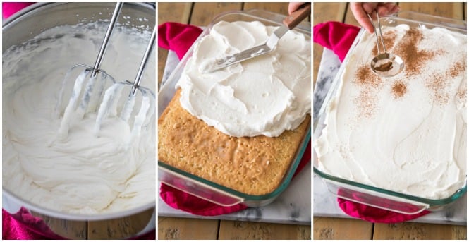 Steps for making whipped cream for topping tres leches cake