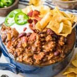 the best chili in a blue bowl