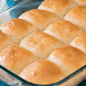 Dinner rolls in glass baking dish