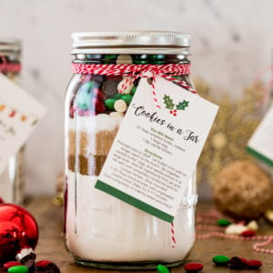 Cookie mix in a jar with instructional tag