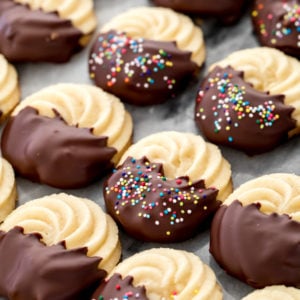 cookies dipped in chocolate on marble surface