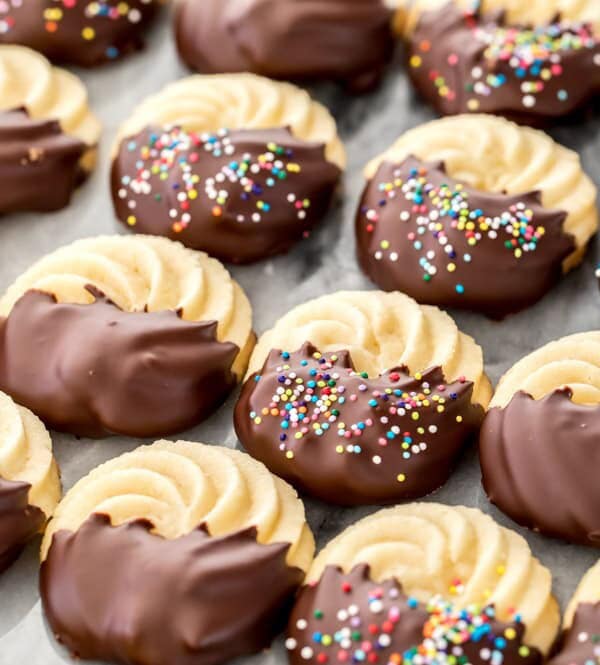 cookies dipped in chocolate on marble surface