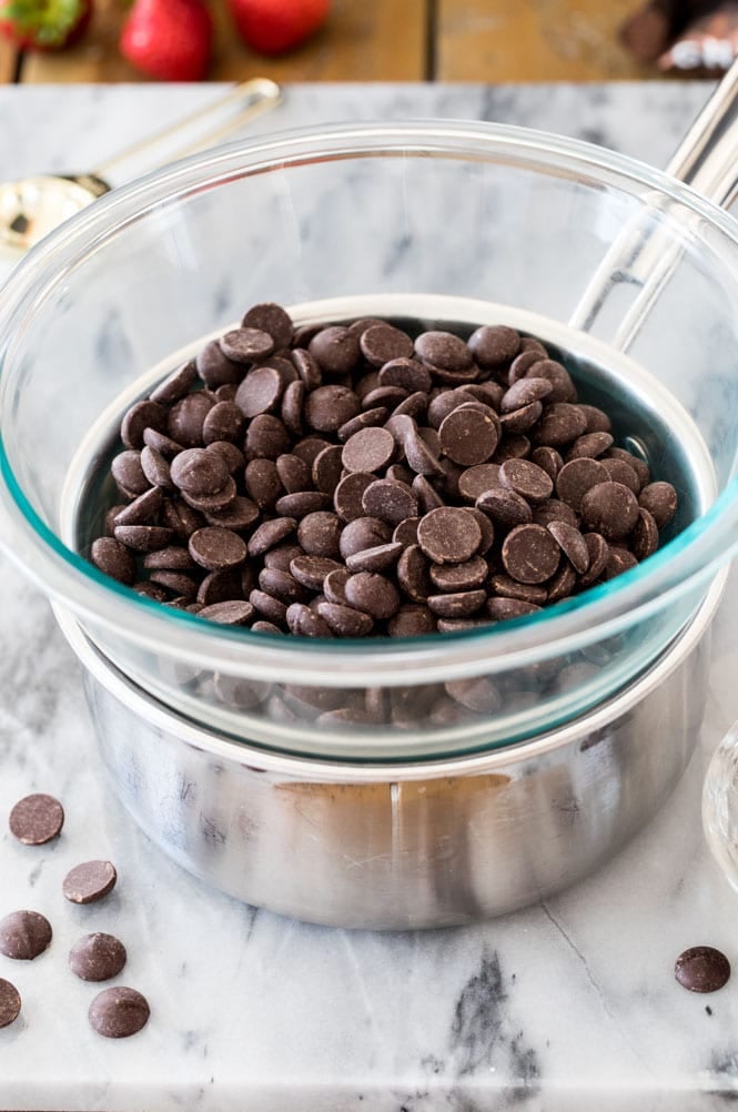 Using a makeshift double boiler to melt chocolate