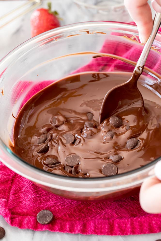 Tempering chocolate by stirring chips into melted chocolate