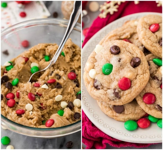 Cookie dough and freshly baked cookies made from cookie mix