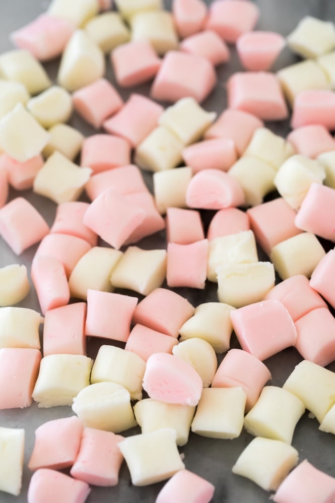 Pink and white buttermints made from my butter mints recipe