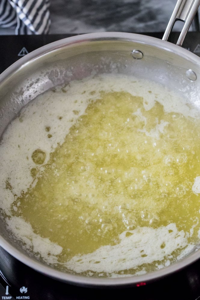butter bubbling in sauce pan