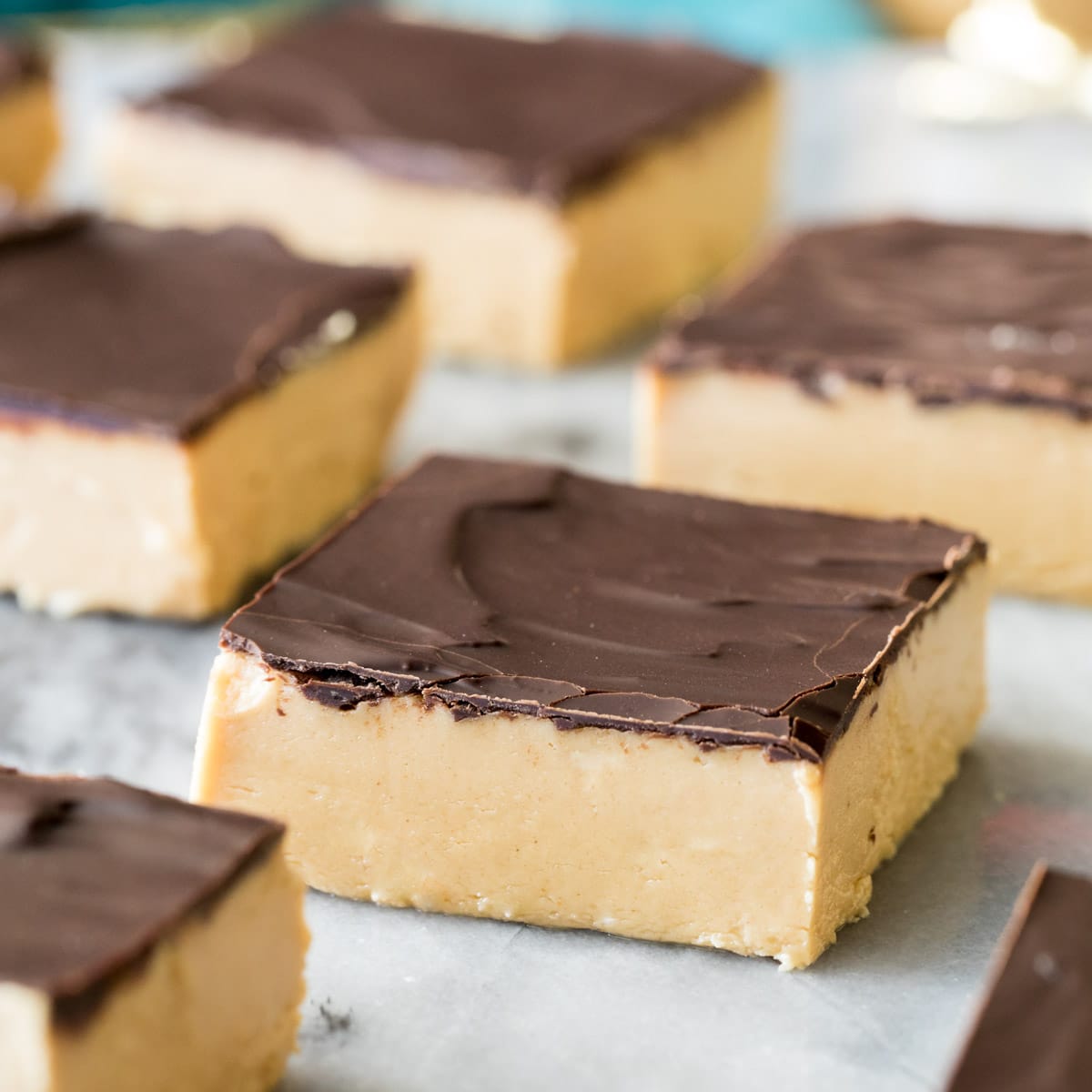 peanut butter bars on marble surface