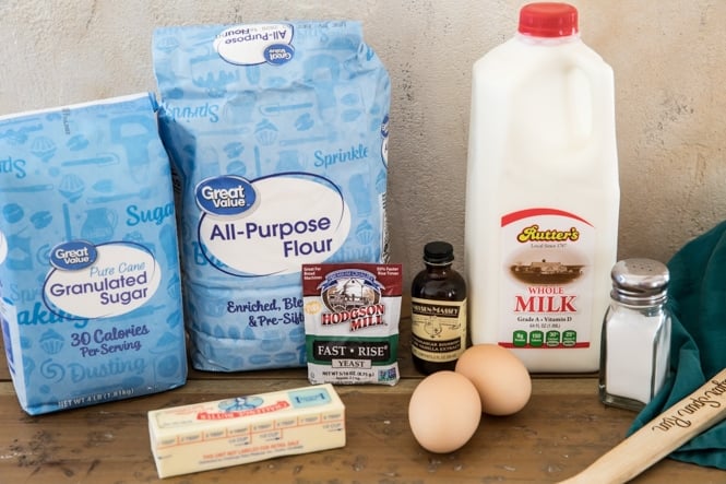 Ingredients for making homemade donuts