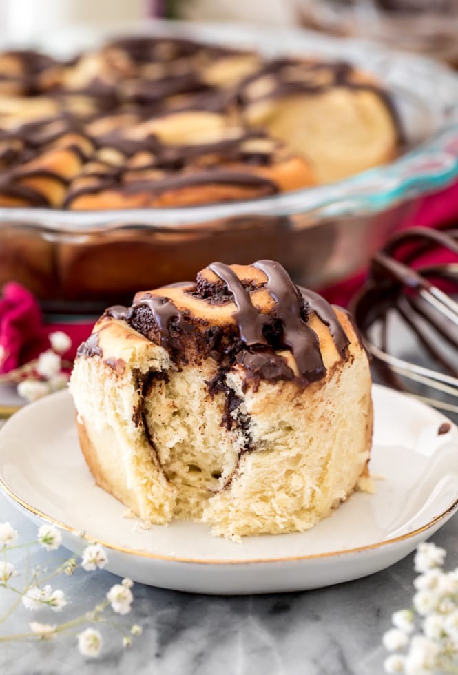 Soft fluffy and chocolate interior of chocolate sweet roll