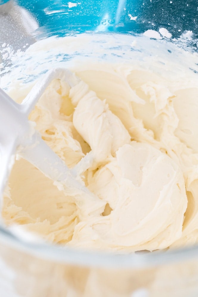 vanilla buttercream in mixing bowl