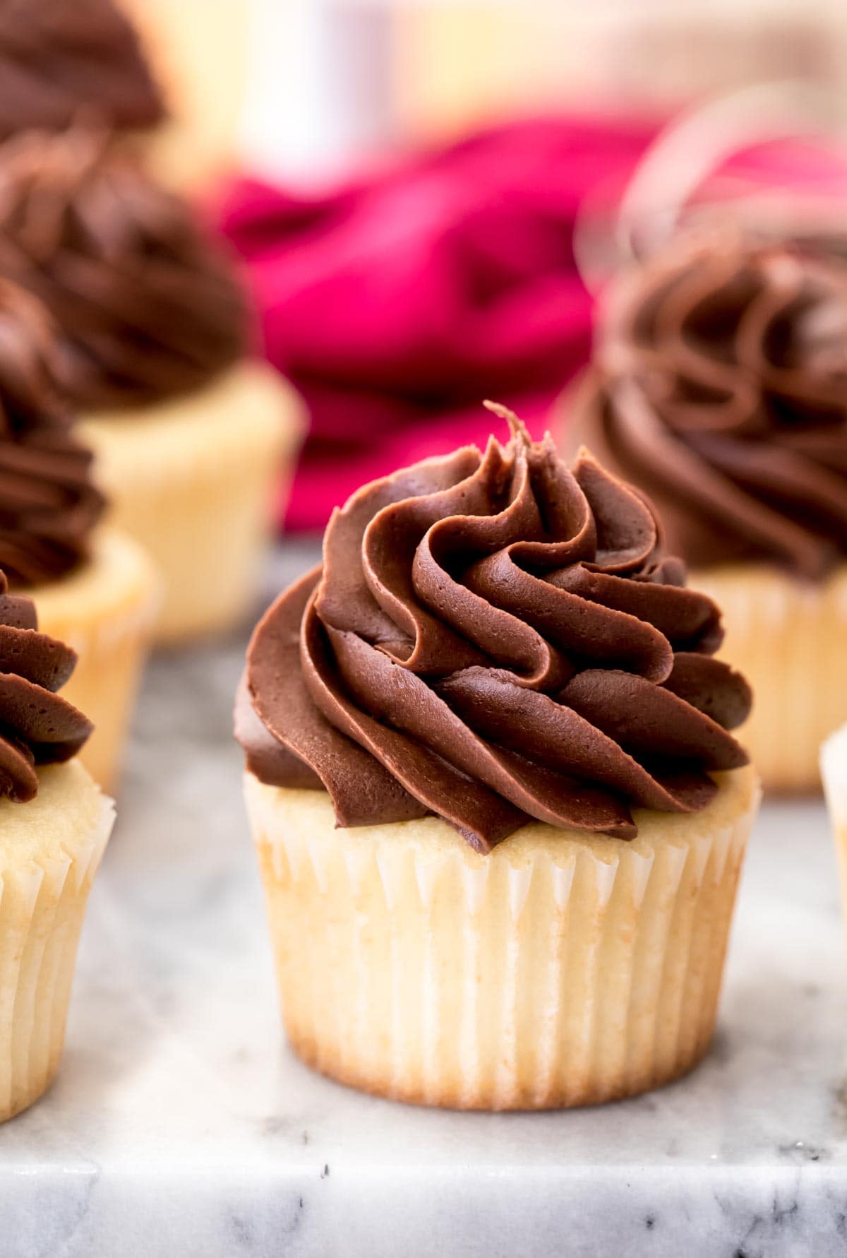 vanilla cupcakes with chocolate frosting