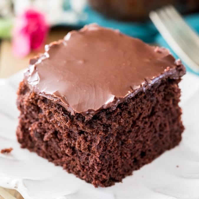 slice of crazy cake on white plate
