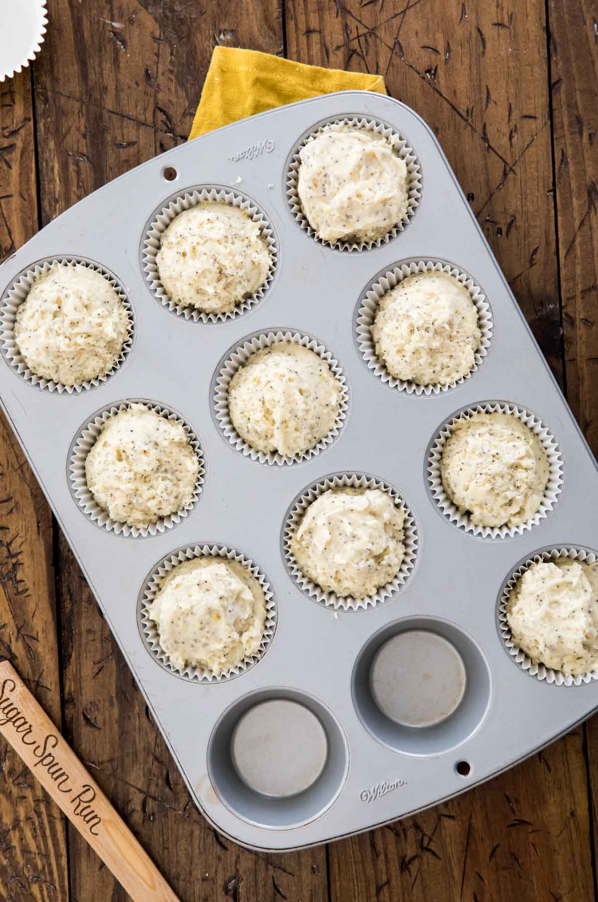 Muffin batter in muffin tin