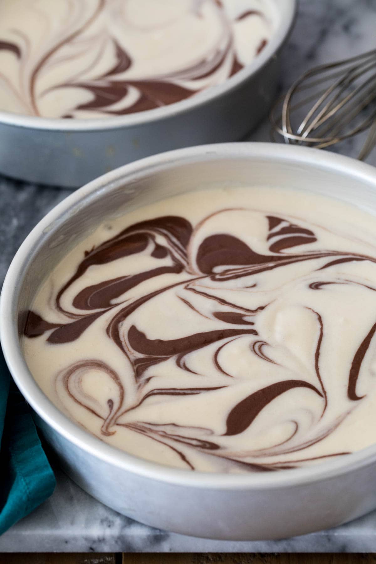 Marble cake batter in pan