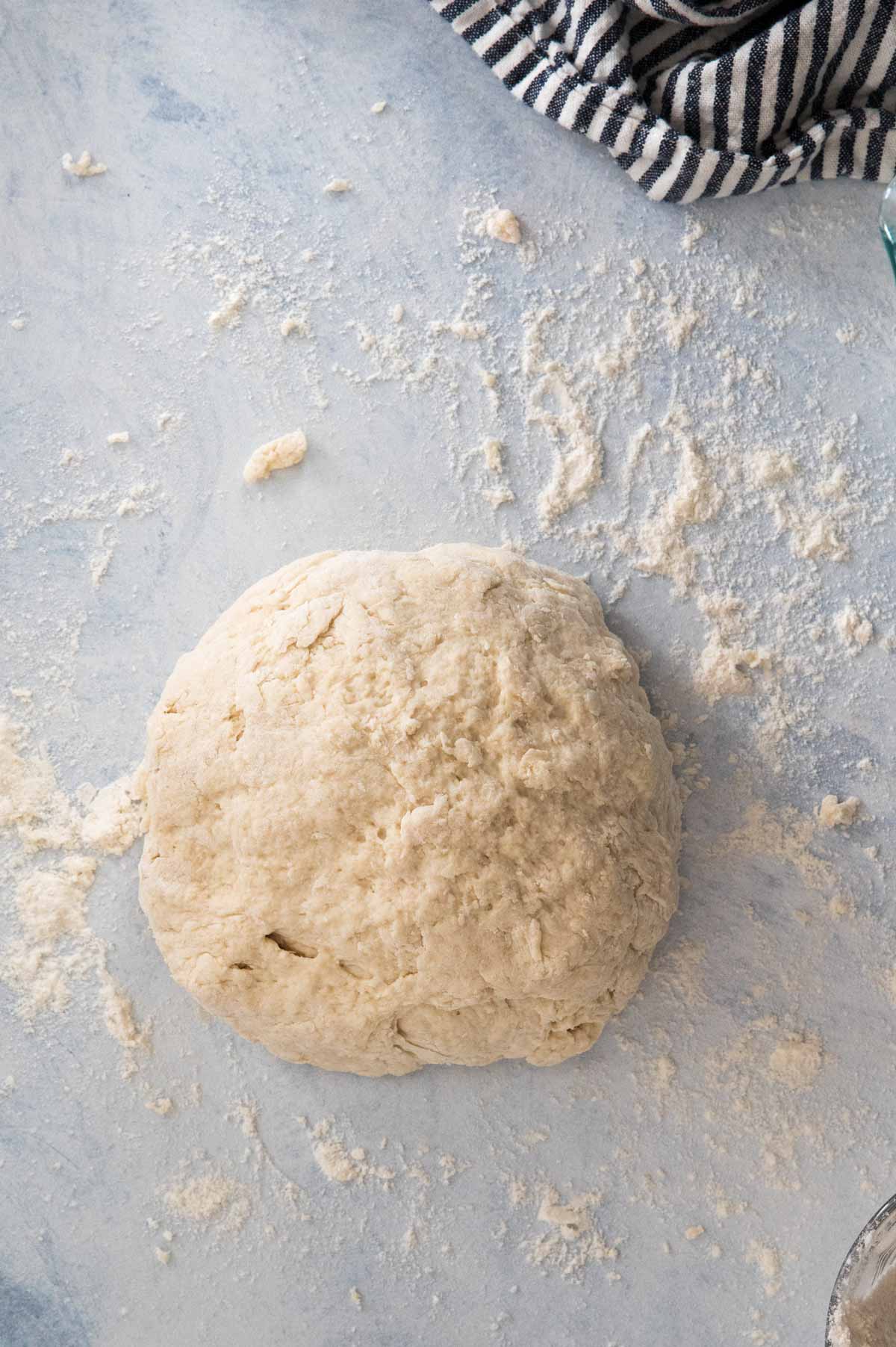 overhead of soda bread dough after kneading