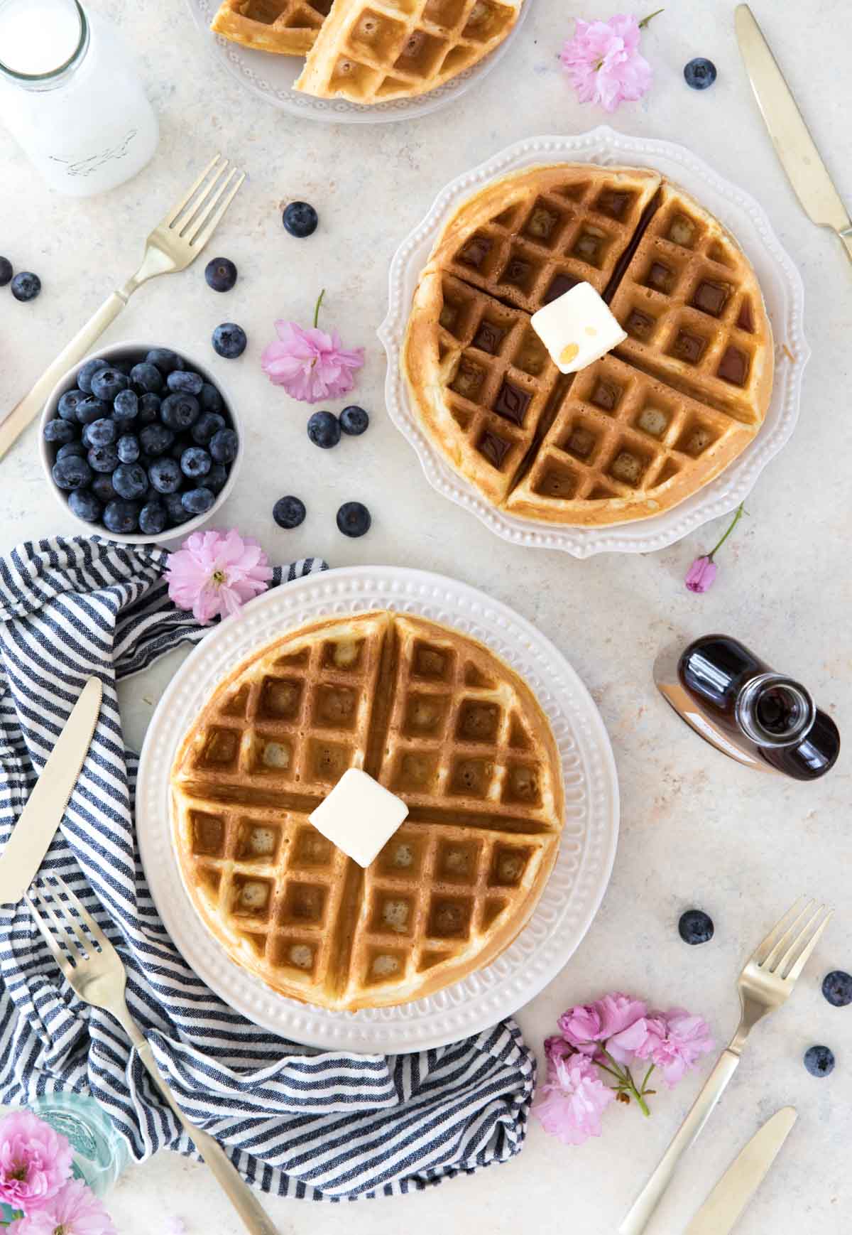 Overhead shot of Belgian waffles