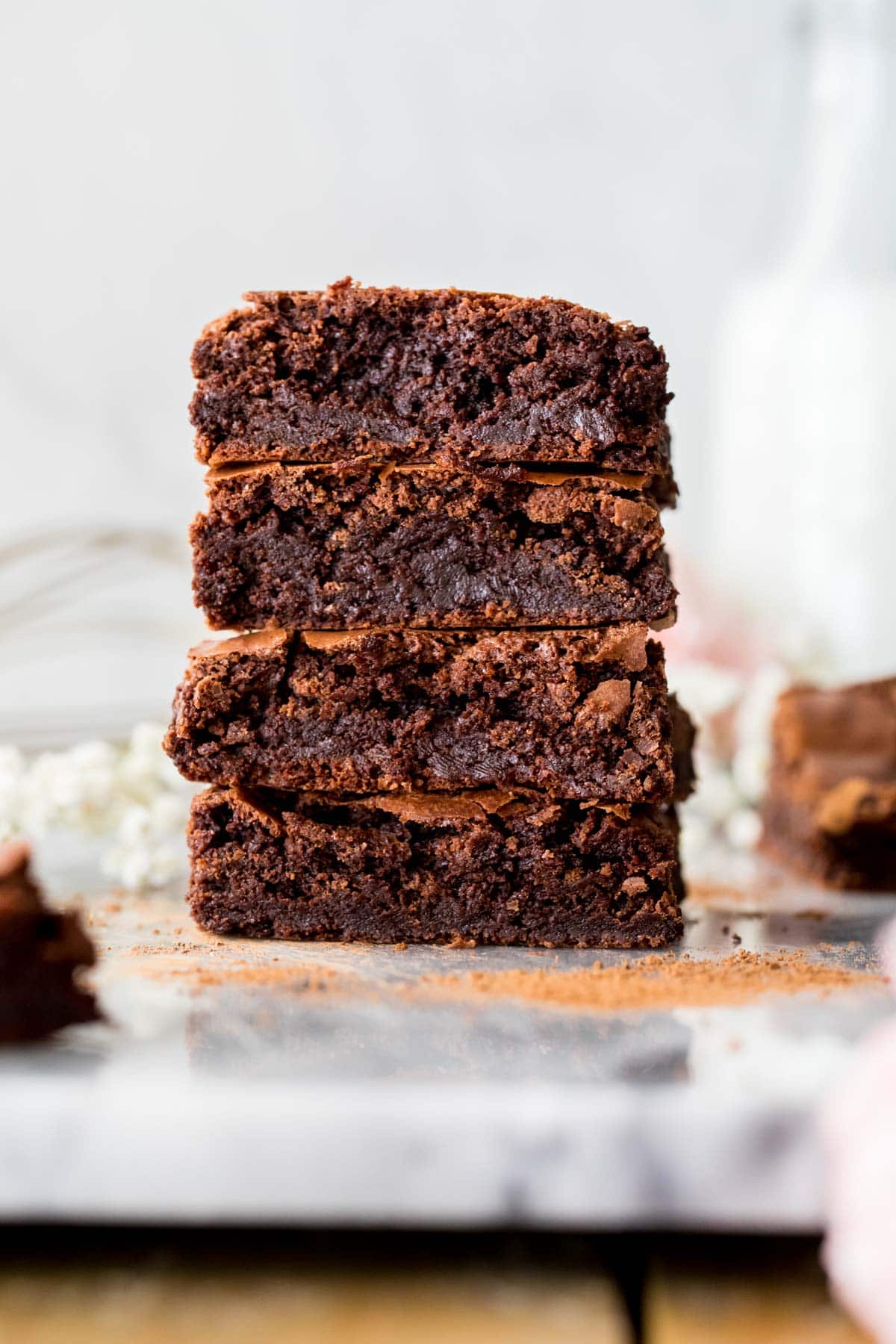 stack of flourless brownies