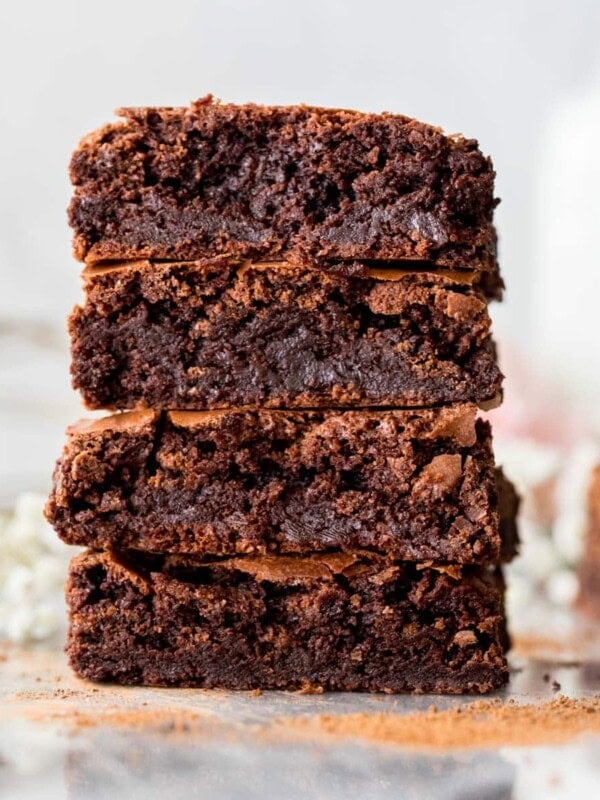 stack of flourless brownies