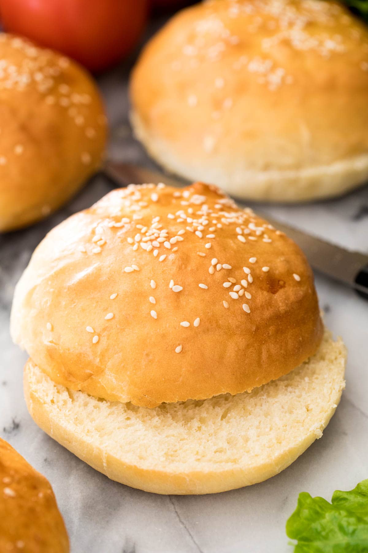 sliced hamburger bun