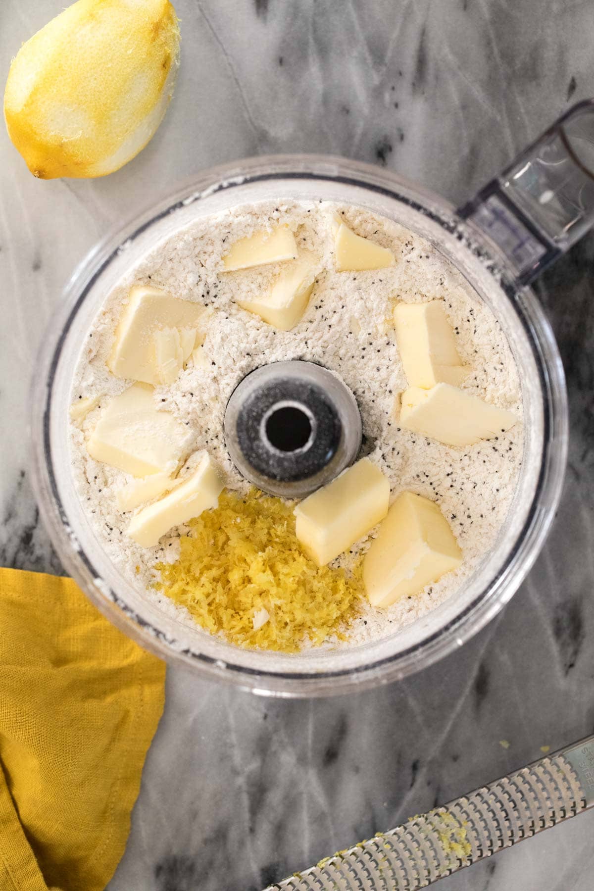 lemon poppy seed scone ingredients in food processor