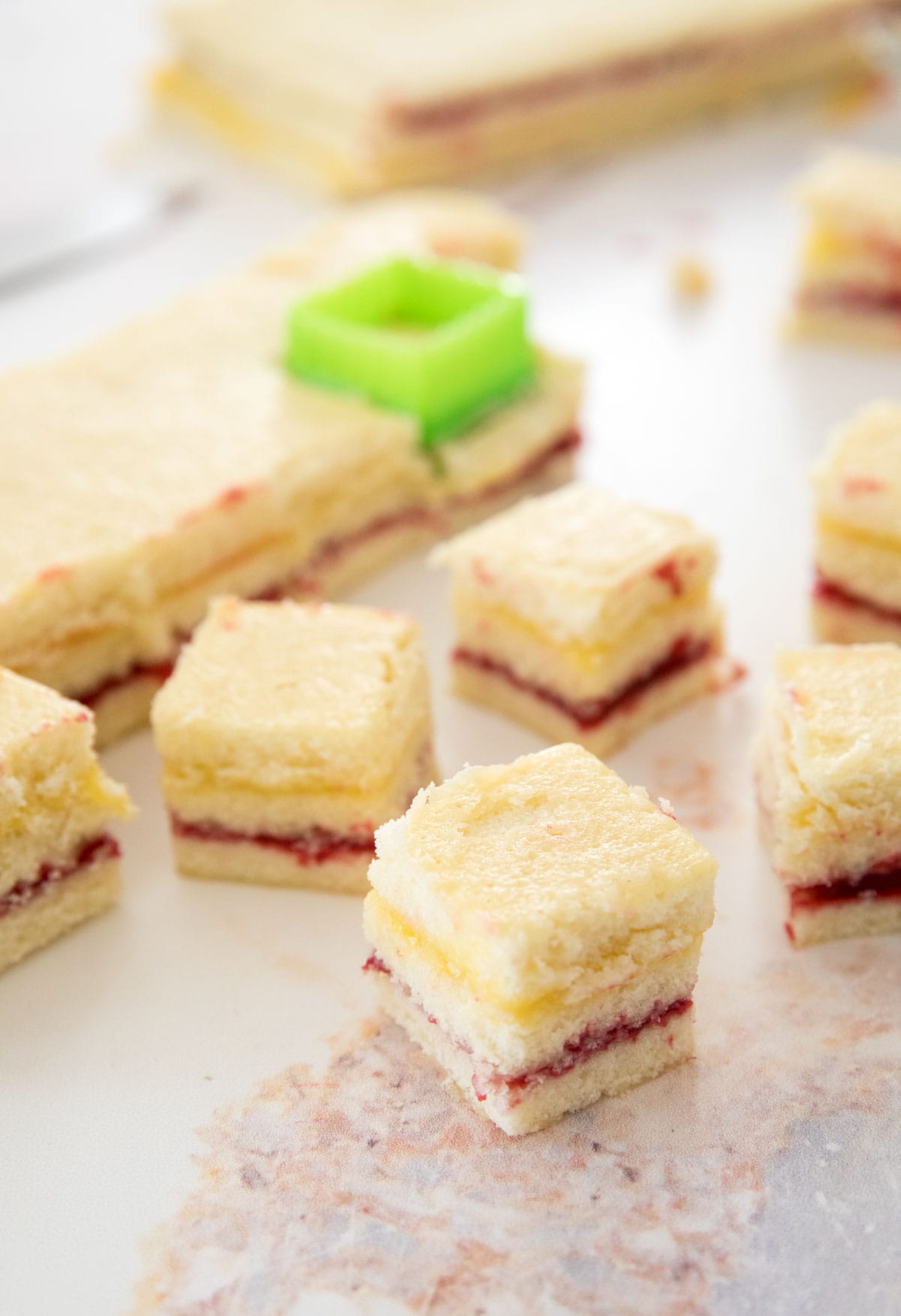 cutting petit fours using a cookie cutter