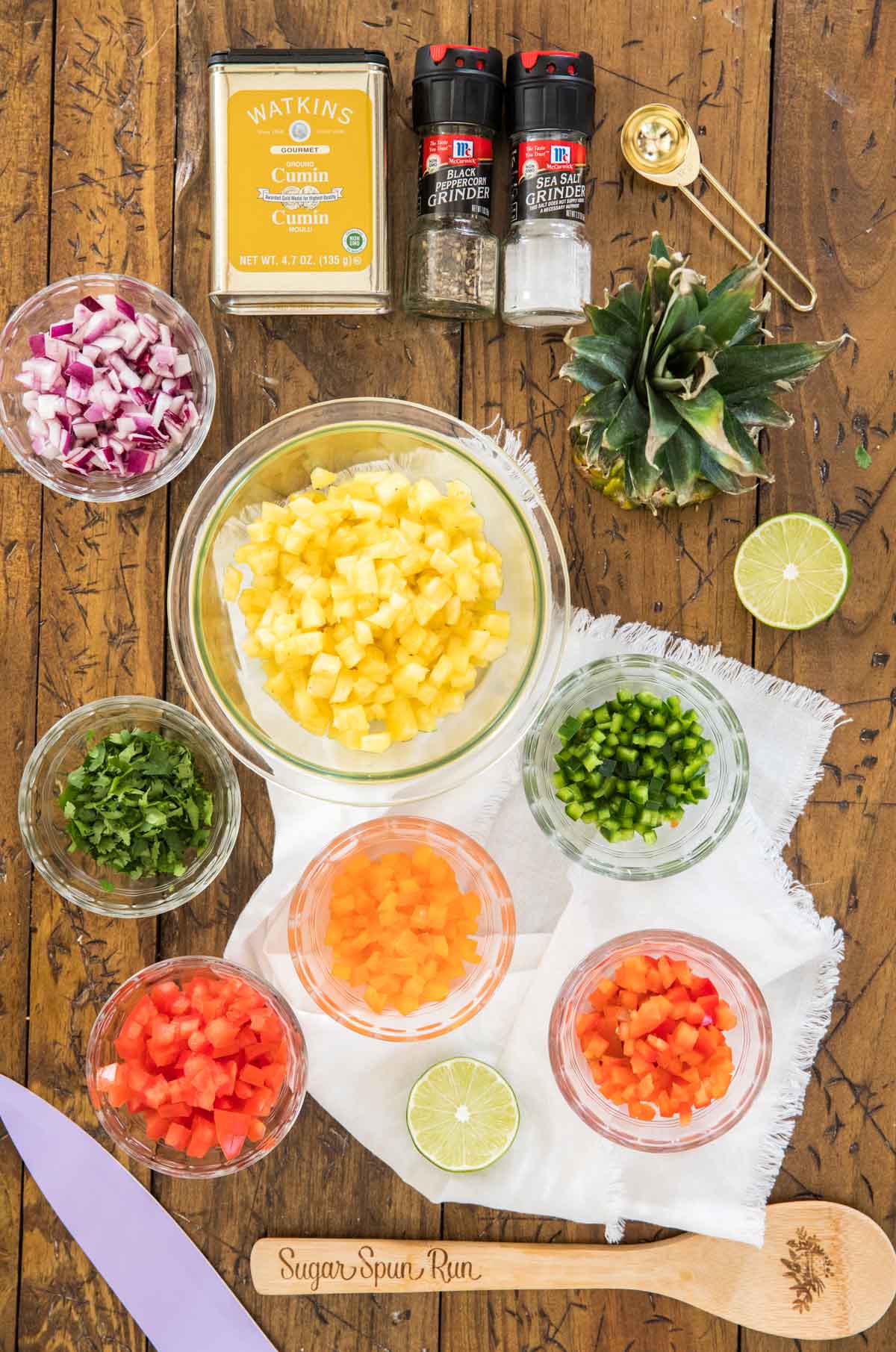 Ingredients for pineapple salsa (after chopping)