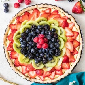 overhead view of fruit tart