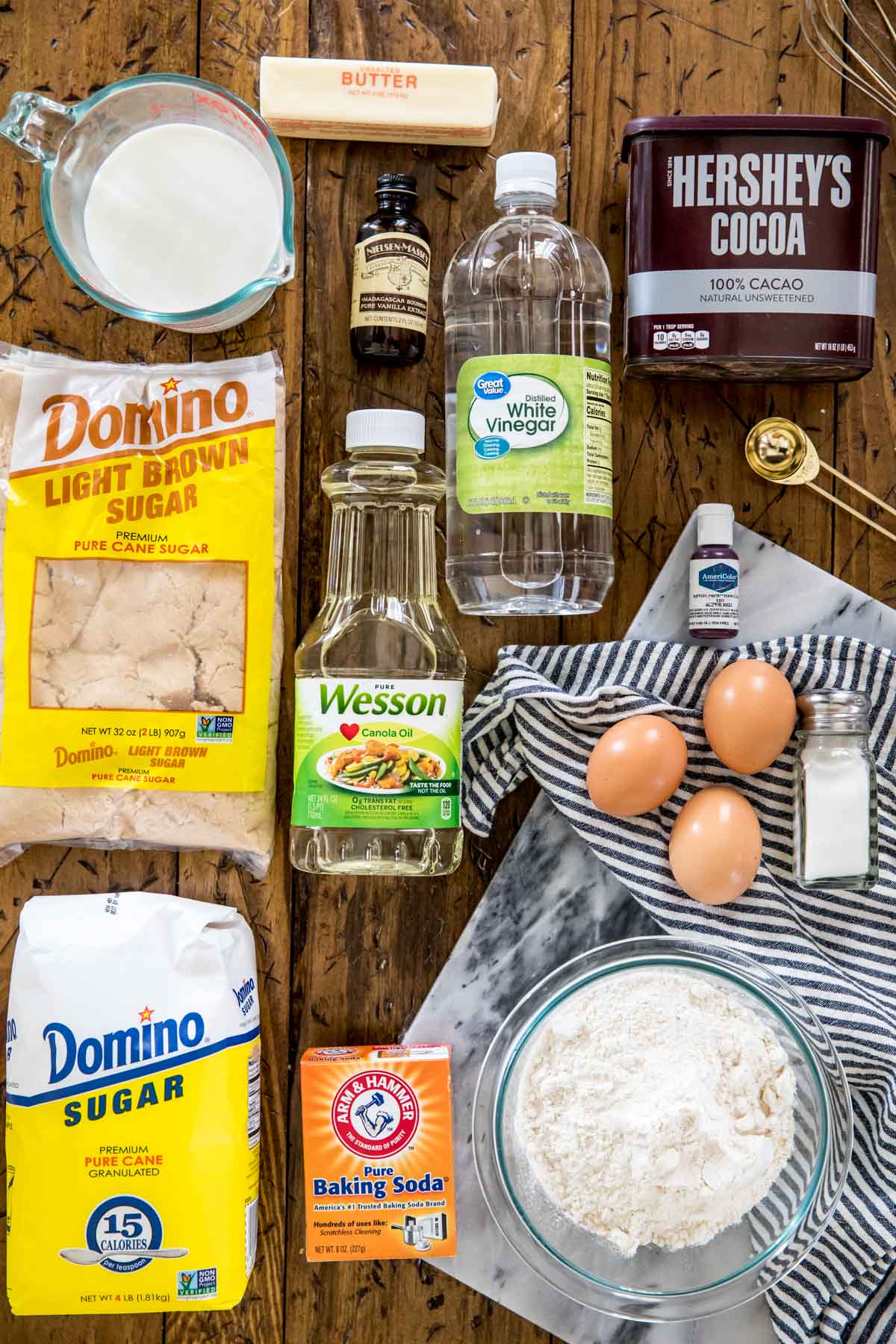 Ingredients for red velvet cake