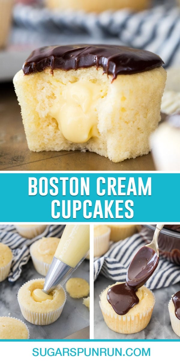 collage of photos of boston cream cupcakes