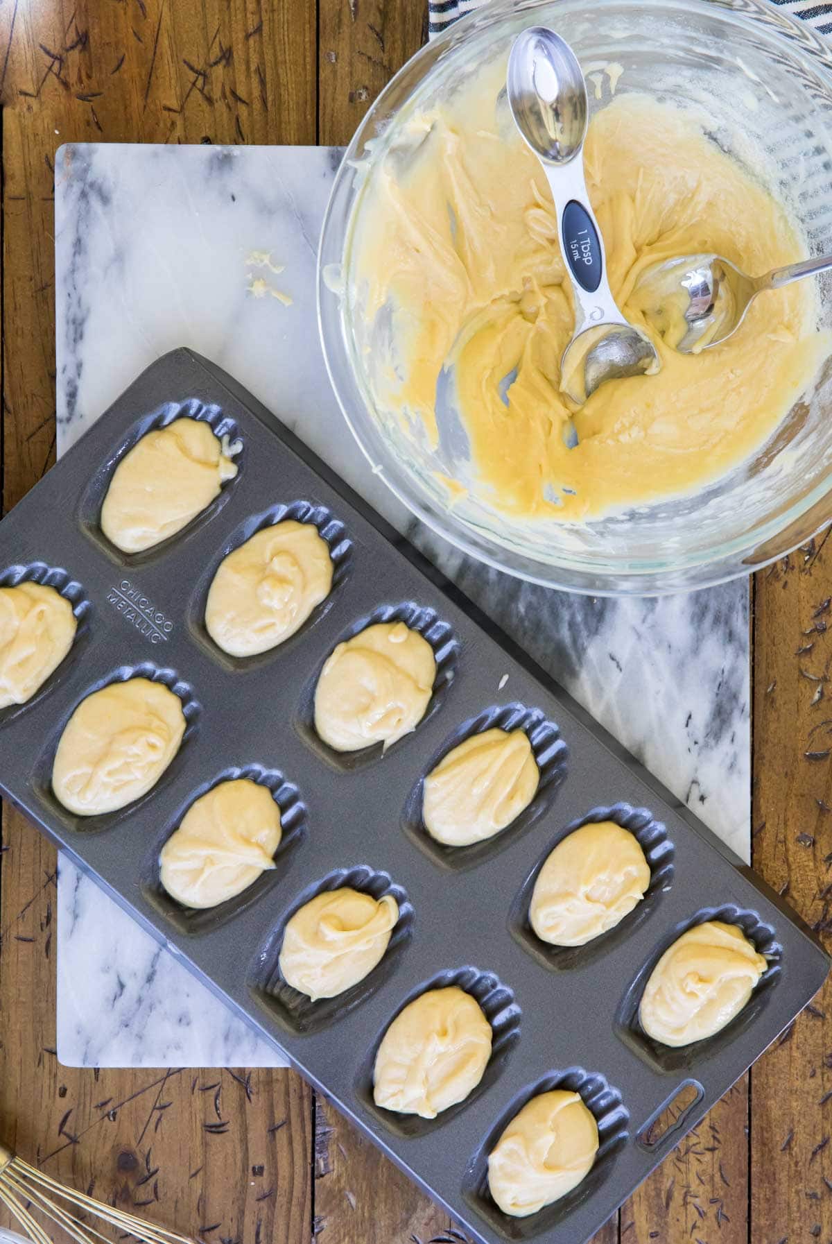 Batter in Madeleine pan