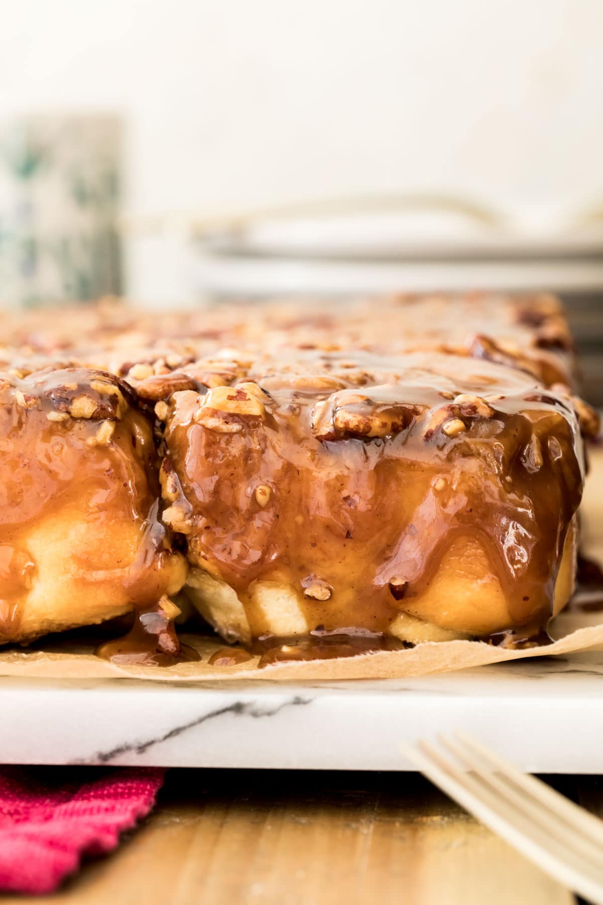 sticky buns on marble