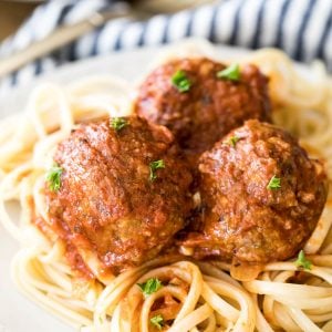 meatballs on linguine