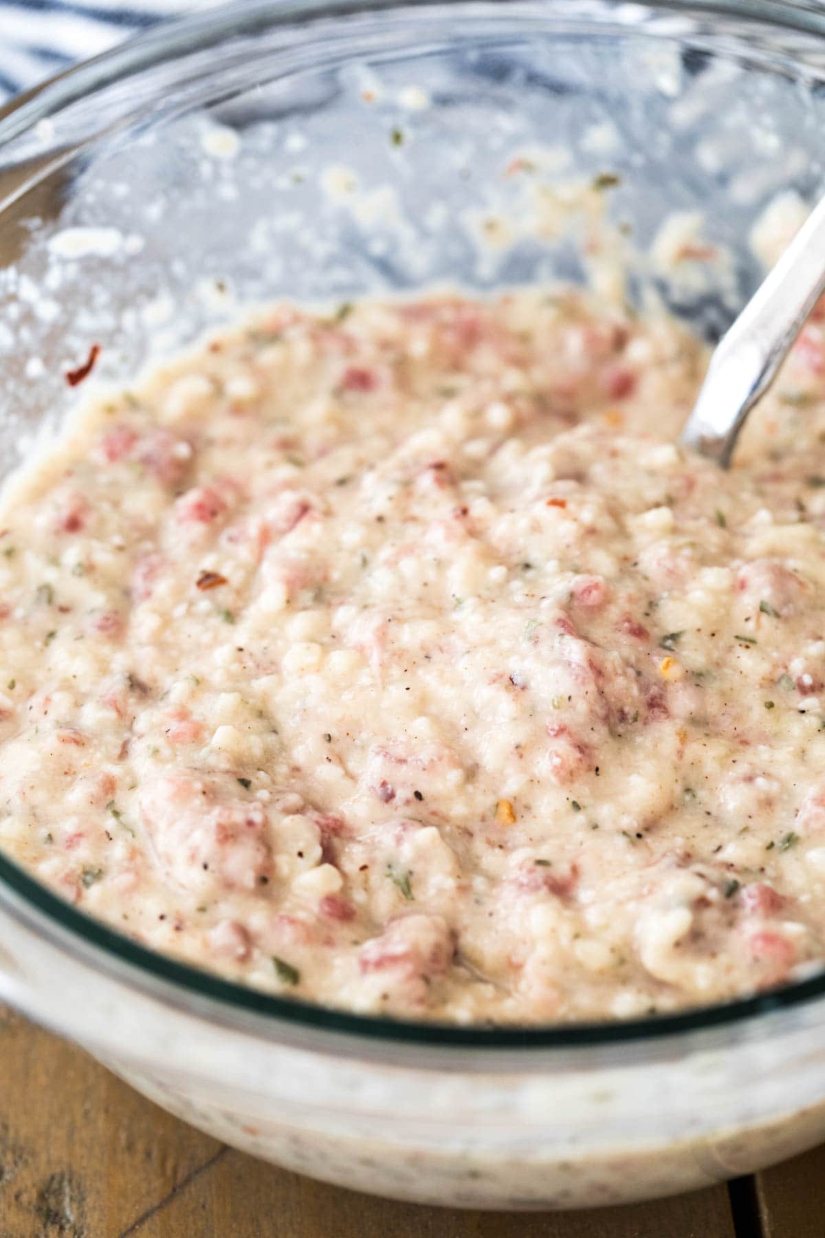 small amount of meat stirred into panade