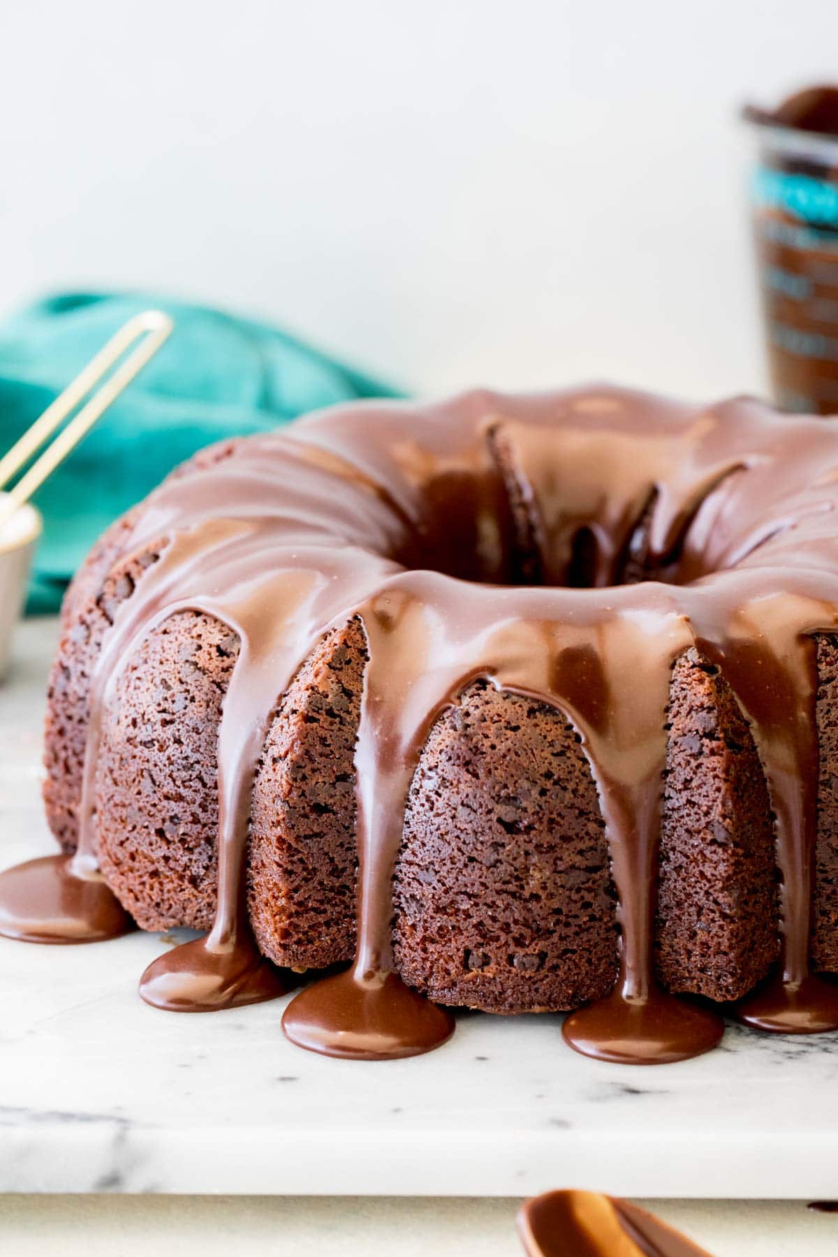 chocolate bundt cake with chocolate glaze
