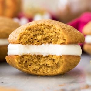 pumpkin whoopie pie with bite missing