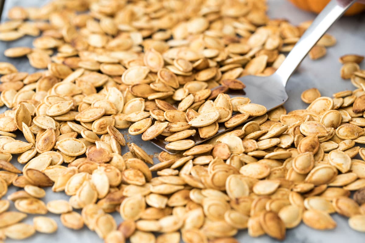 roasted pumpkin seeds on marble