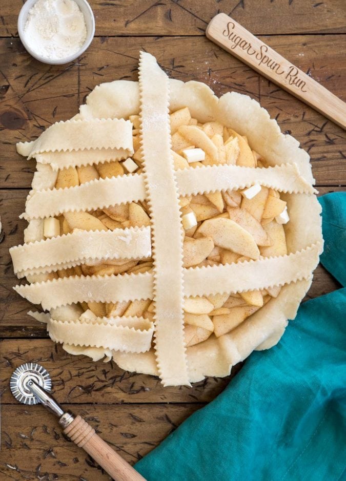 weaving pie dough for filling