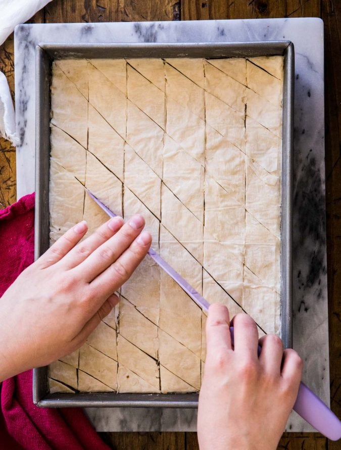 Making cuts on Baklava