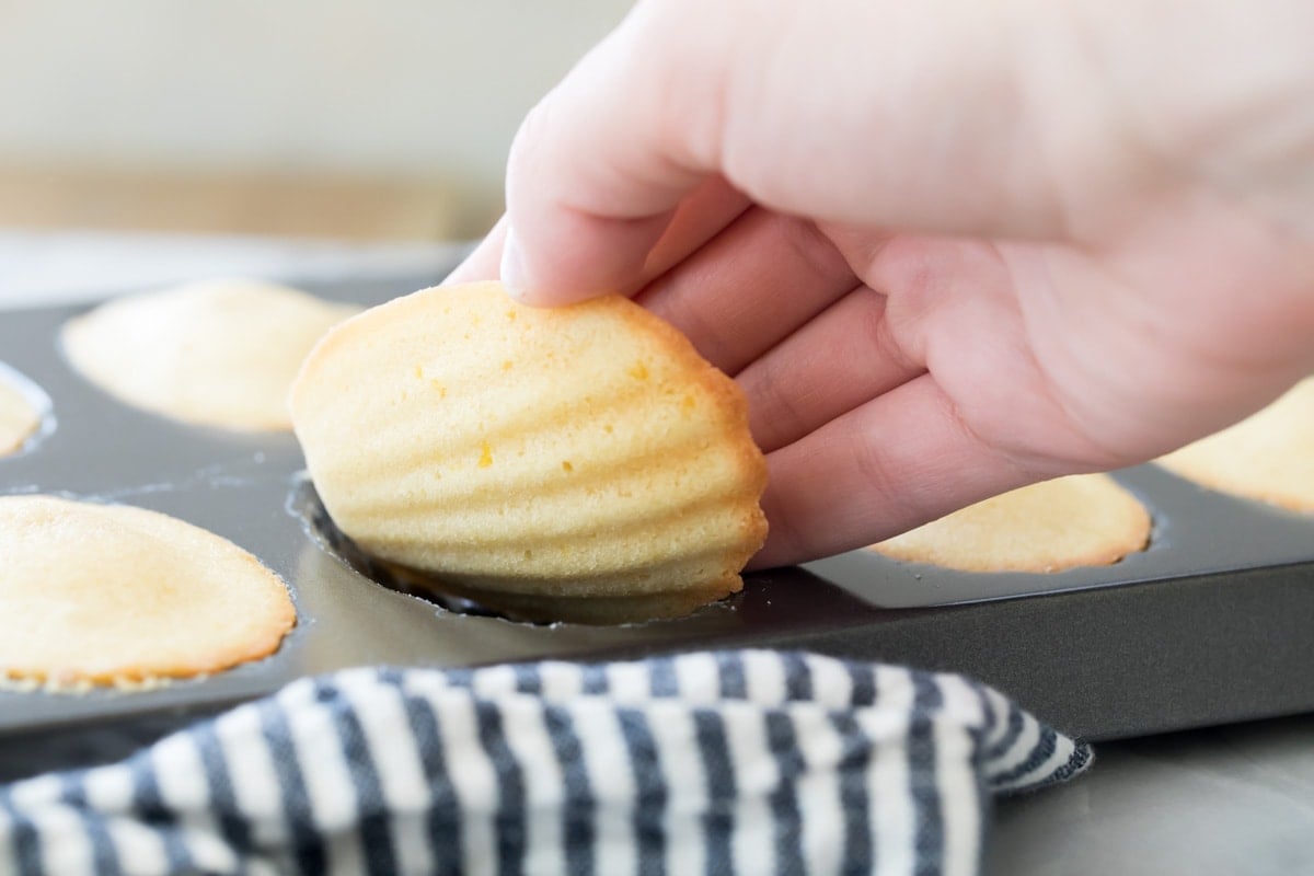 Removing madeleine from a madeleine pan